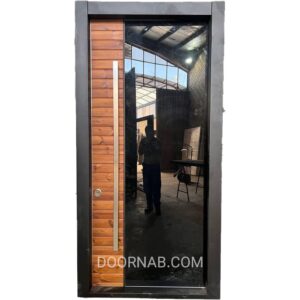 درب لابی ضد سرقت با شیشه سکوریت و چوب ترمووود کد 446