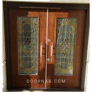 درب دو لنگه لابی ضد سرقت روکش راش و شیشه نما کد 435